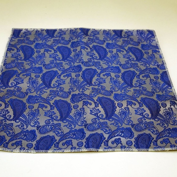 Pocket Square 100% Silk Paisley Blue Pattern - Picture 4 of 4